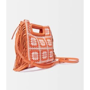 NEW NWT Maje Crochet M Bag Orange Floral Print Clutch/Crossbody